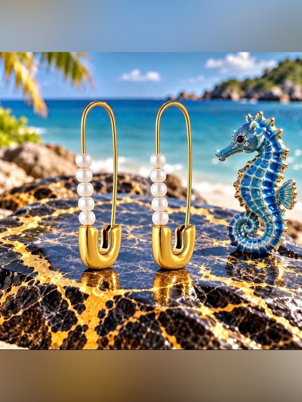 💎Pearl Safety Pin Earrings-Sandaya Signature Premium Collection💎